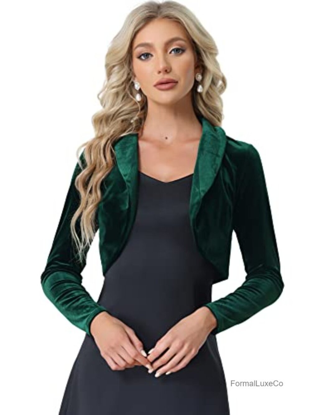 Allegra K Women Velvet Cropped Open Front Bolero Shrug Cardigan